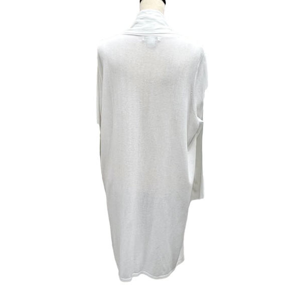 CALVIN KLEIN WHITE COTTON/RAYON LONG OPEN RIBBED SHAWL COLLAR CARDIGAN - Picture 5 of 16